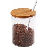 77L Azucarero de azúcar- azucarero con cuchara y tapa de bambú para hogar y cocina- diseño elegante- 350 ML (11.8 OZ)